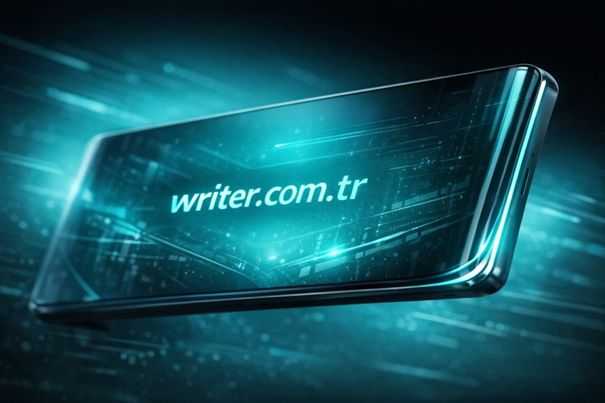 The phone screen displays writer.com.tr. There's a link that redirects to the homepage.