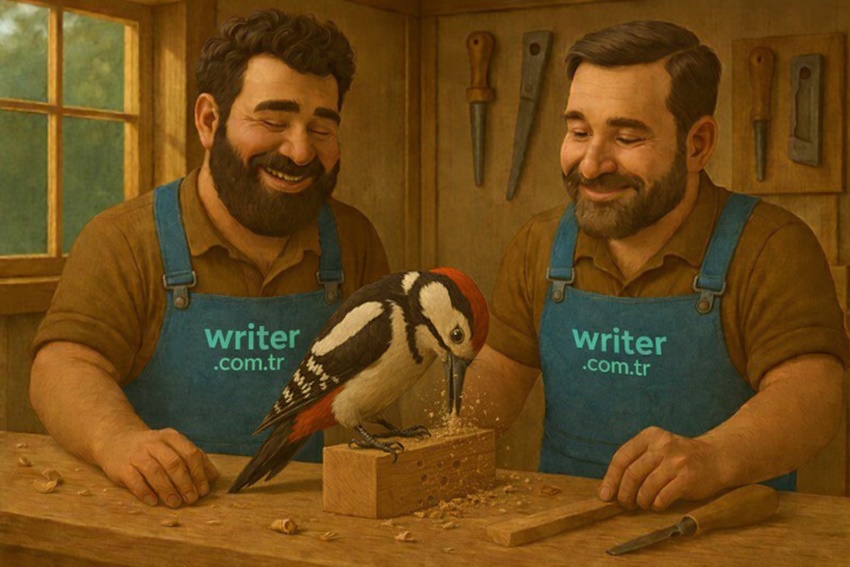 A woodpecker is helping the carpenter brothers.writer.com.tr story