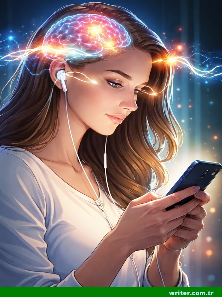 writer.com.tr.Girl with a cell phone in her hand - digital literacy image.