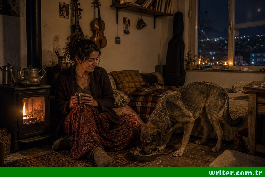 writer.com.tr story,woman and dog by the stove