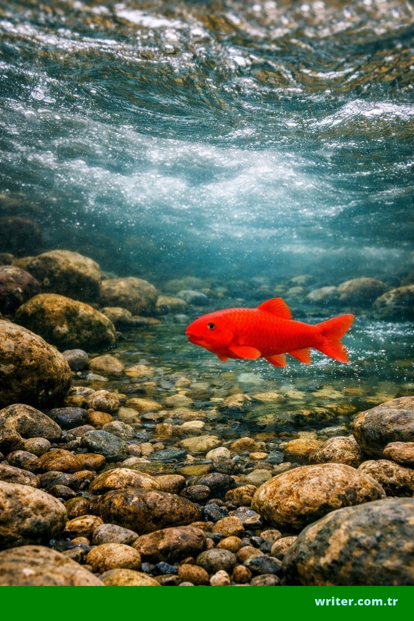 The fish swimming in the river is fulfilling its dreams.writer.com.tr