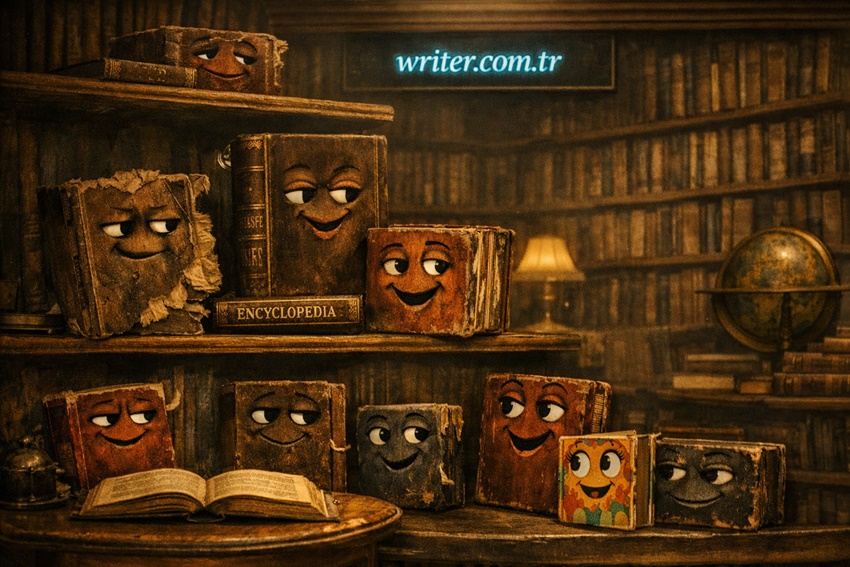 Books chatting in the library,The books are confiding in each other because they haven't been read.(Image: writer.com.tr)