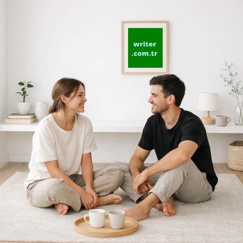 A man and a woman living in a minimalist home.minimalist life.writer.com.tr