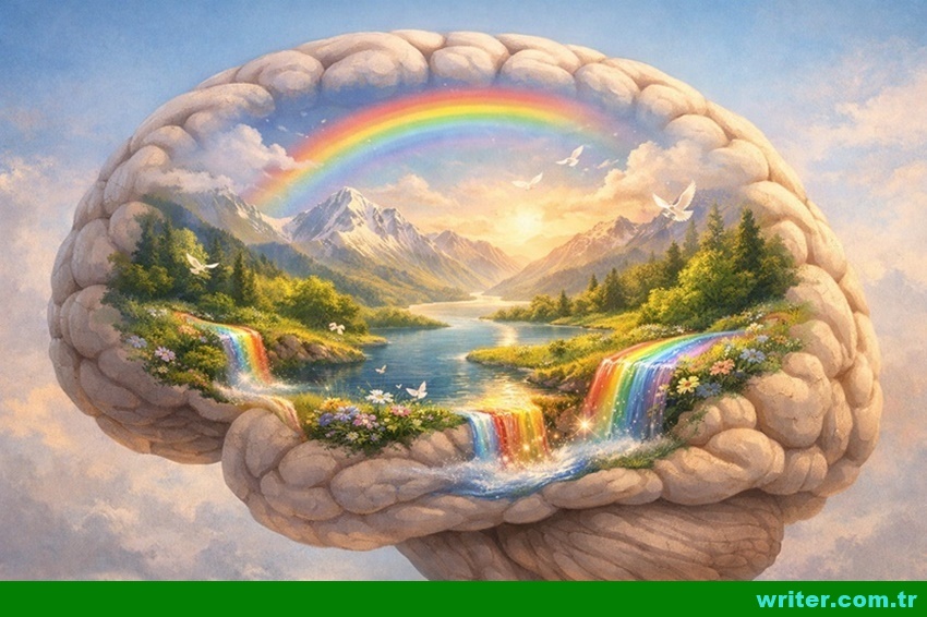 A calm, yet not relaxed, brain image. Created by writer.com.tr. calm brain