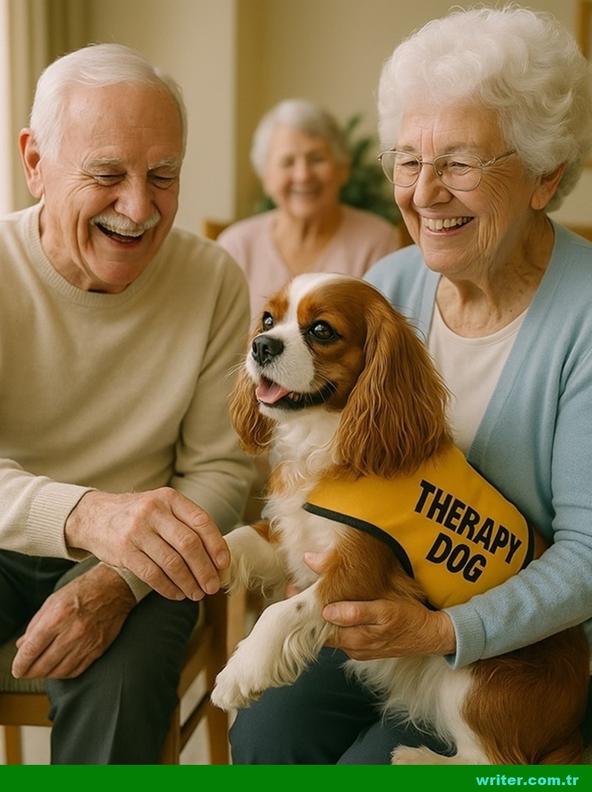 Therapy dog ​​that brings joy to elderly people in nursing home.writer.com.tr